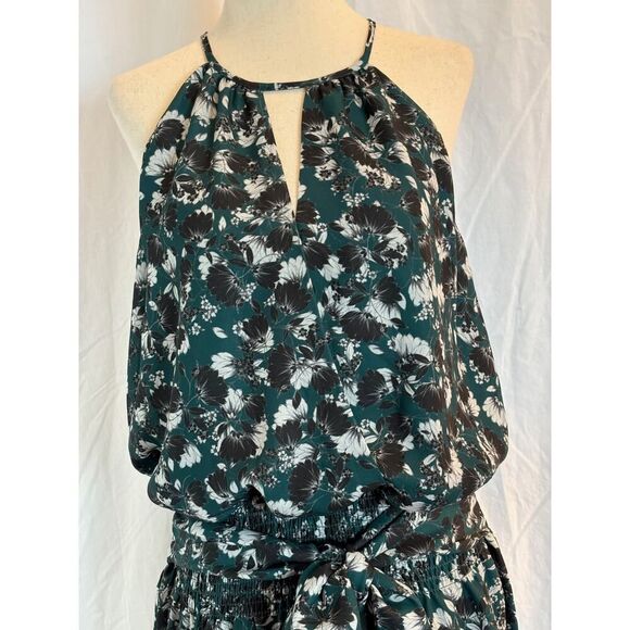 Beautiful Parker Summer Dress Green w/ Floral Print Stretch Waist w/ Tie M - Picture 2 of 8